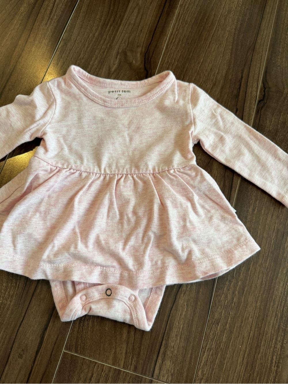 petit lem Pink Long-Sleeve Baby Dress Bodysuit 3 month